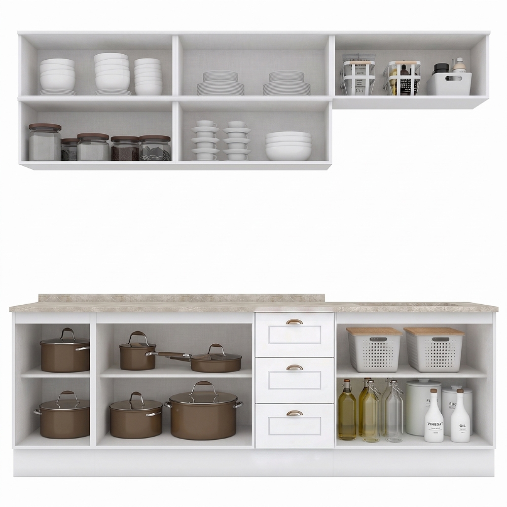 Armário de Cozinha 8 Peças Tampo CP31 Americana Branco/Calcare H02 - Mpozenato