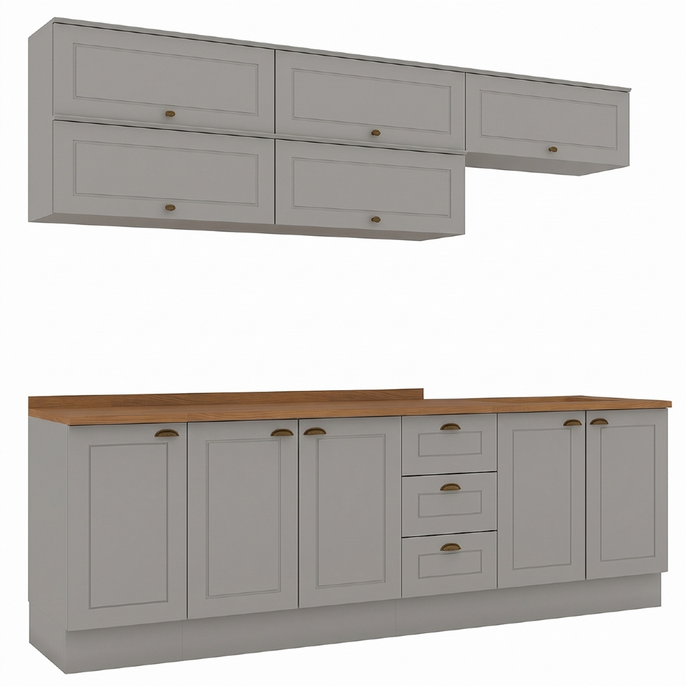 Armário de Cozinha 8 Peças Tampo CP31 Americana Cinza/Nature H02 - Mpozenato