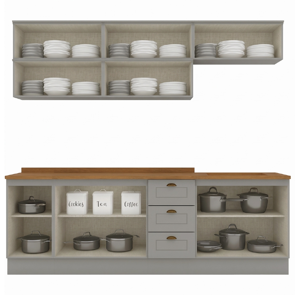 Armário de Cozinha 8 Peças Tampo CP31 Americana Cinza/Nature H02 - Mpozenato