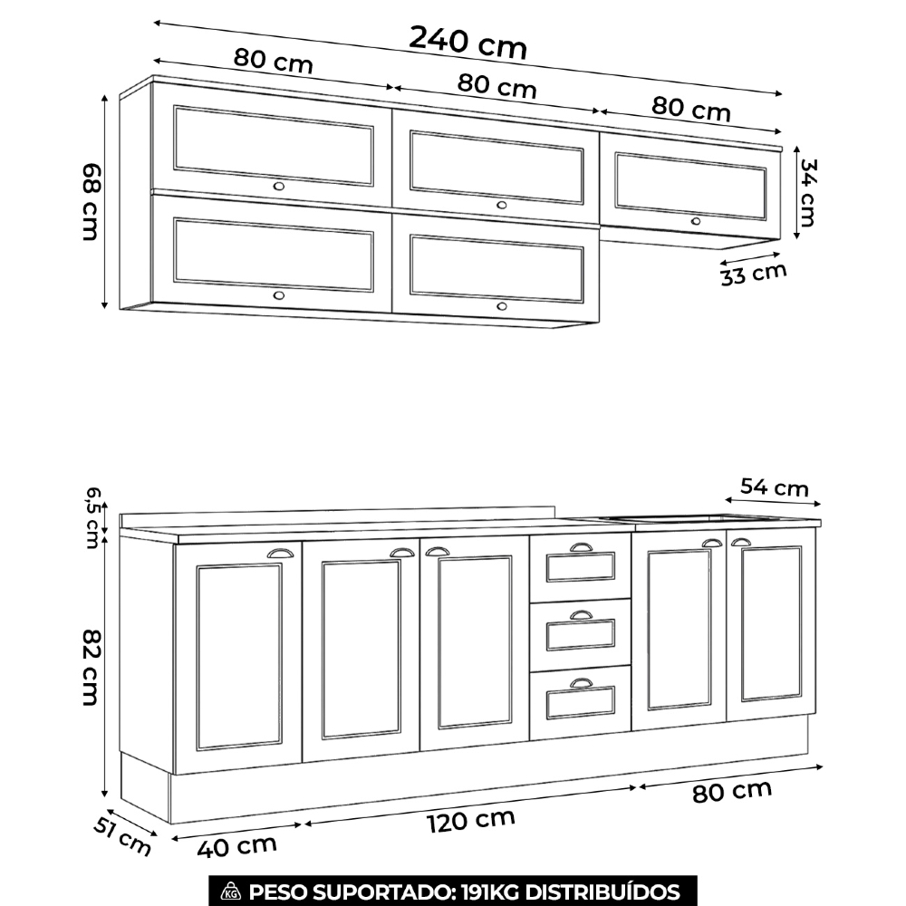 Armário de Cozinha 8 Peças Tampo CP31 Americana Cinza/Nature H02 - Mpozenato
