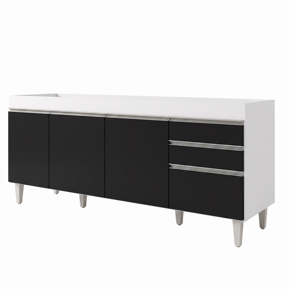 Balcão Gabinete 160cm Sem Tampo 4 Portas 2 Gavetas Arkansas Branco/Preto - Lumil Móveis