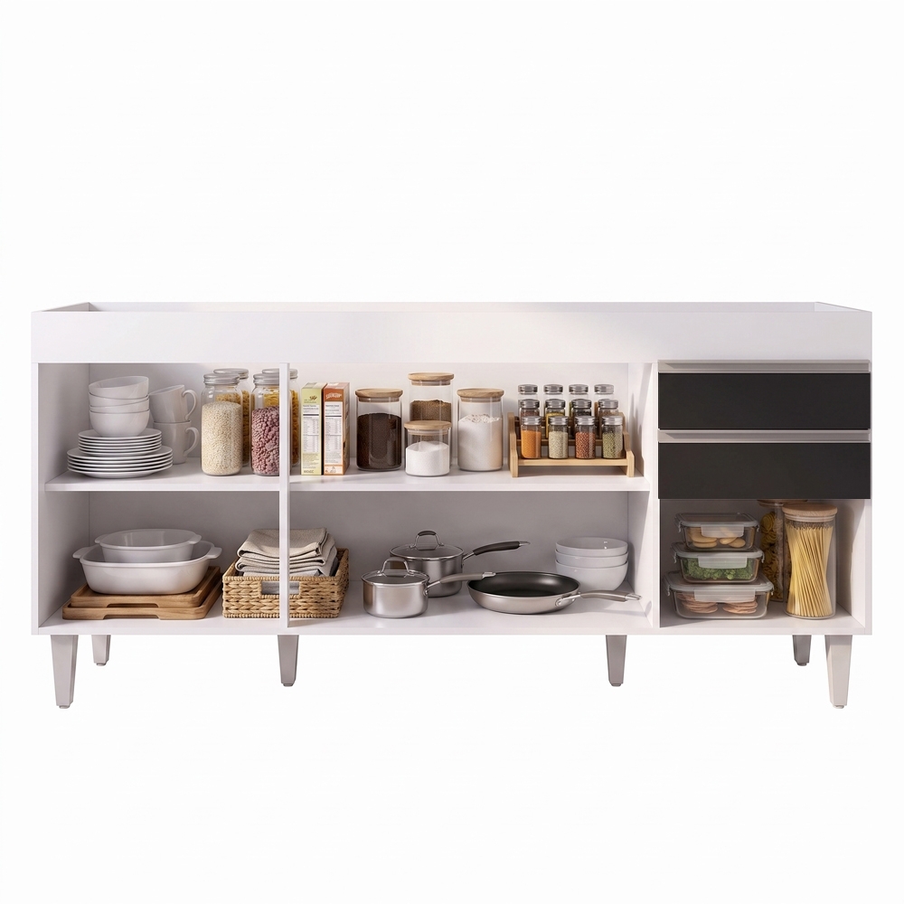 Balcão Gabinete 160cm Sem Tampo 4 Portas 2 Gavetas Arkansas Branco/Preto - Lumil Móveis