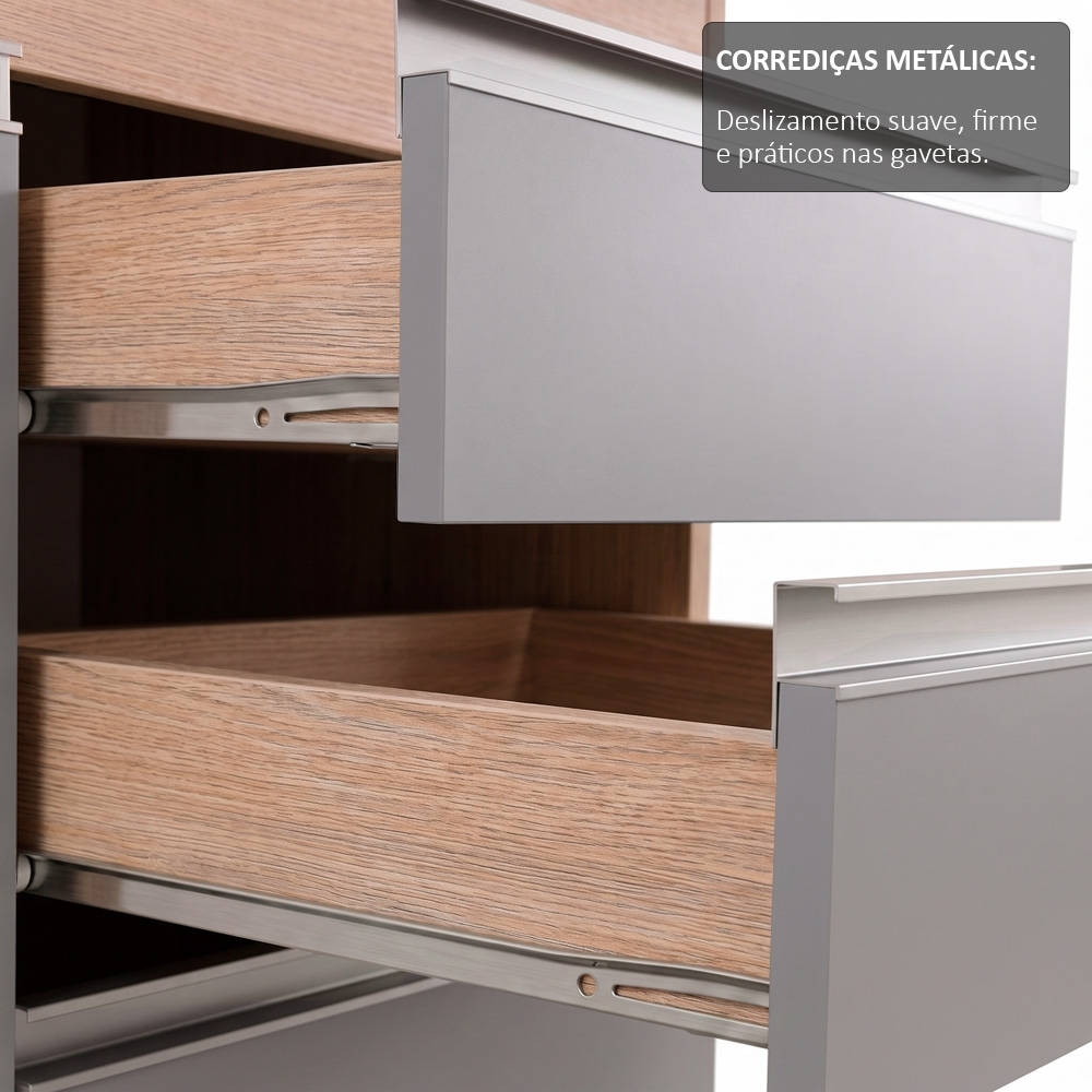 Balcão Gabinete 160cm Sem Tampo 4 Portas 2 Gavetas Arkansas Castanho/Cinza - Lumil Móveis