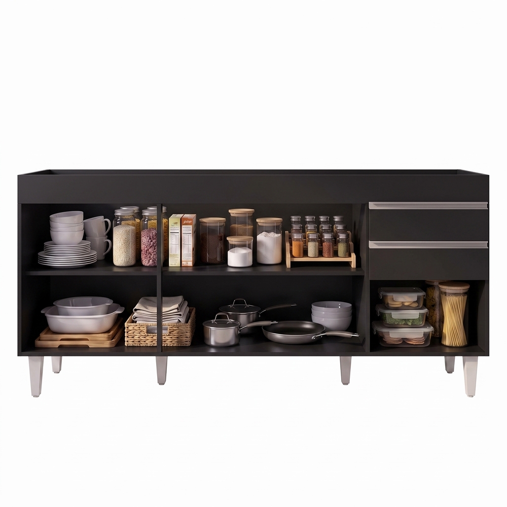Balcão Gabinete 160cm Sem Tampo 4 Portas 2 Gavetas Arkansas Preto - Lumil Móveis