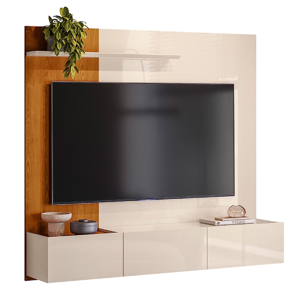Painel TV 65 Pol Bancada Suspensa 154cm Búzios Cinamomo/Off Z10 - Mpozenato