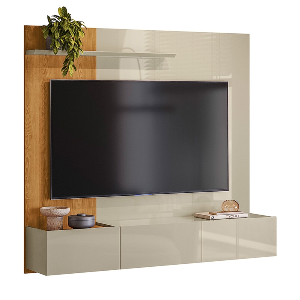 Painel TV 65 Pol Bancada Suspensa 154cm Búzios Cumaru/Opala Z10 - Mpozenato