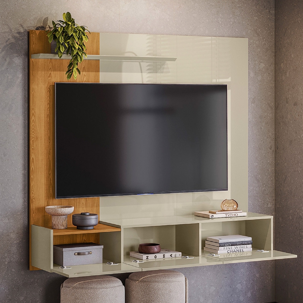 Painel TV 65 Pol Bancada Suspensa 154cm Búzios Cumaru/Opala Z10 - Mpozenato