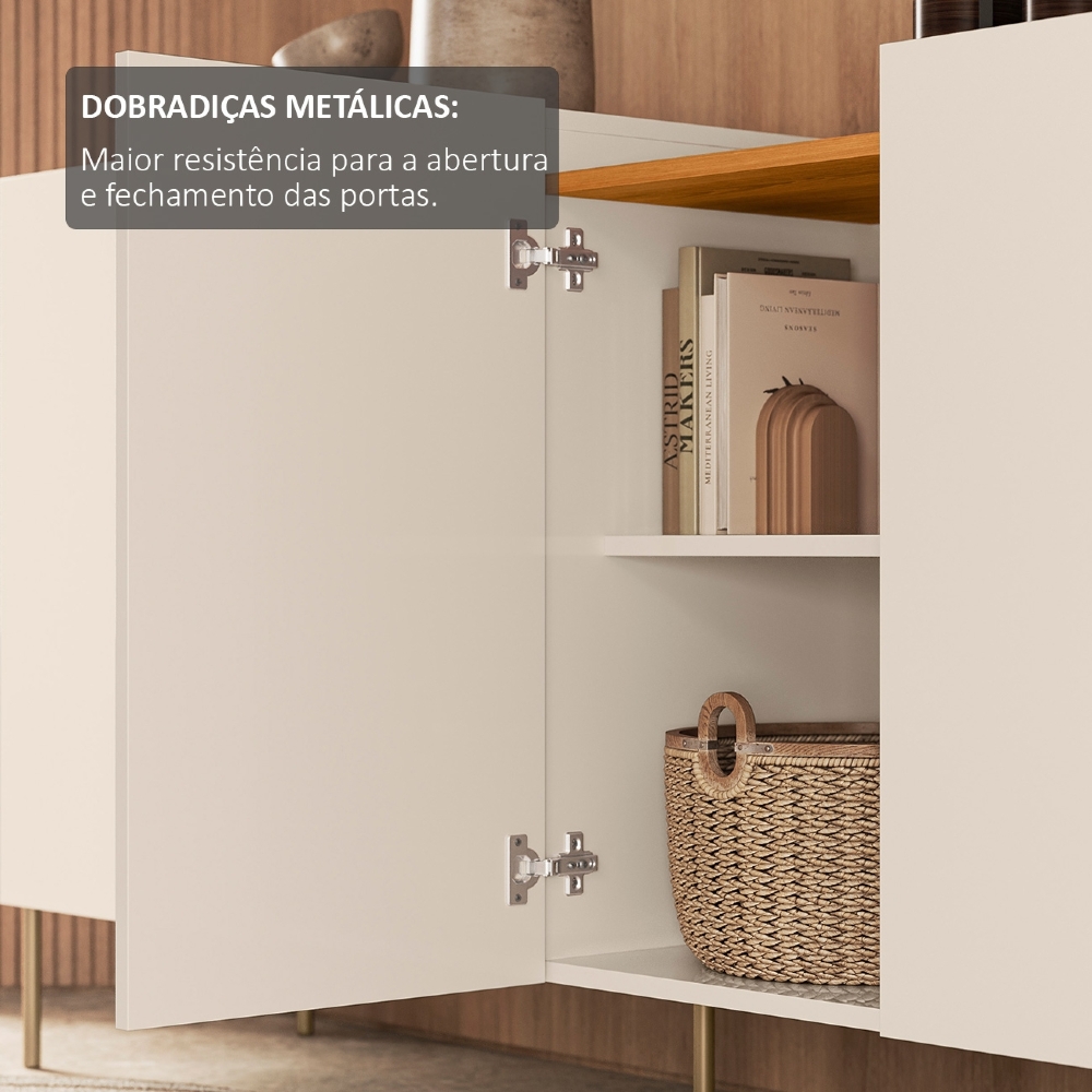 Buffet Aparador 150cm 4 Portas Pé Metal Giza Cinamomo/Off Z10 - Mpozenato