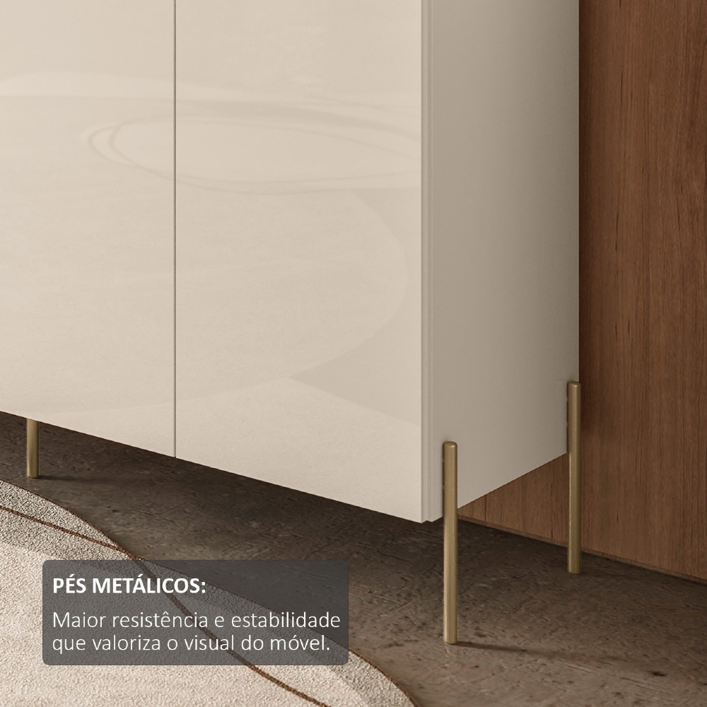 Buffet Aparador 150cm 4 Portas Pé Metal Giza Cinamomo/Off Z10 - Mpozenato