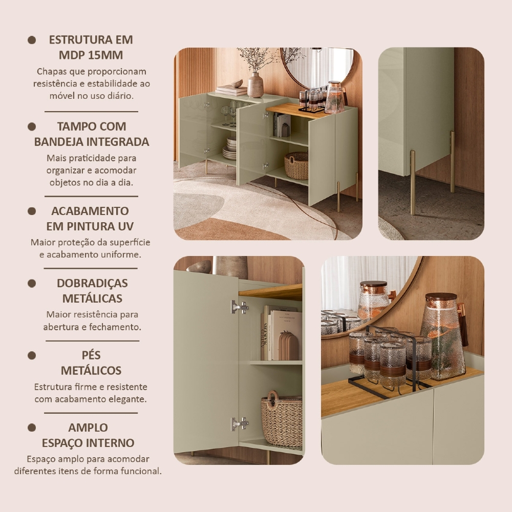 Buffet Aparador 150cm 4 Portas Pé Metal Giza Cumaru/Opala Z10 - Mpozenato