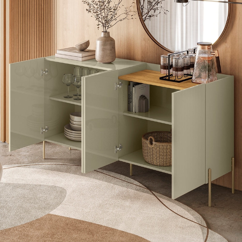 Buffet Aparador 150cm 4 Portas Pé Metal Giza Cumaru/Opala Z10 - Mpozenato