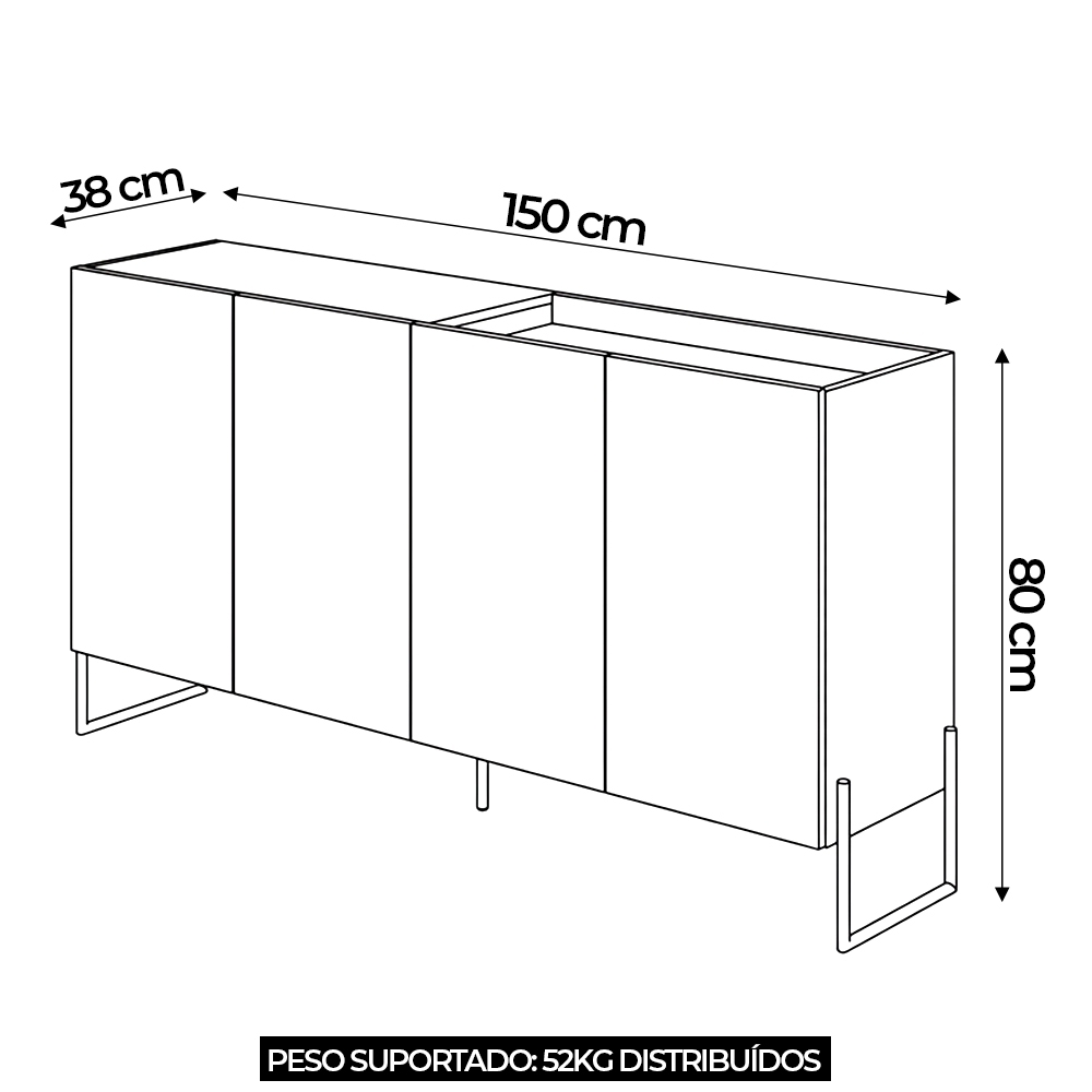 Buffet Aparador 150cm 4 Portas Pé Metal Giza Cumaru/Opala Z10 - Mpozenato