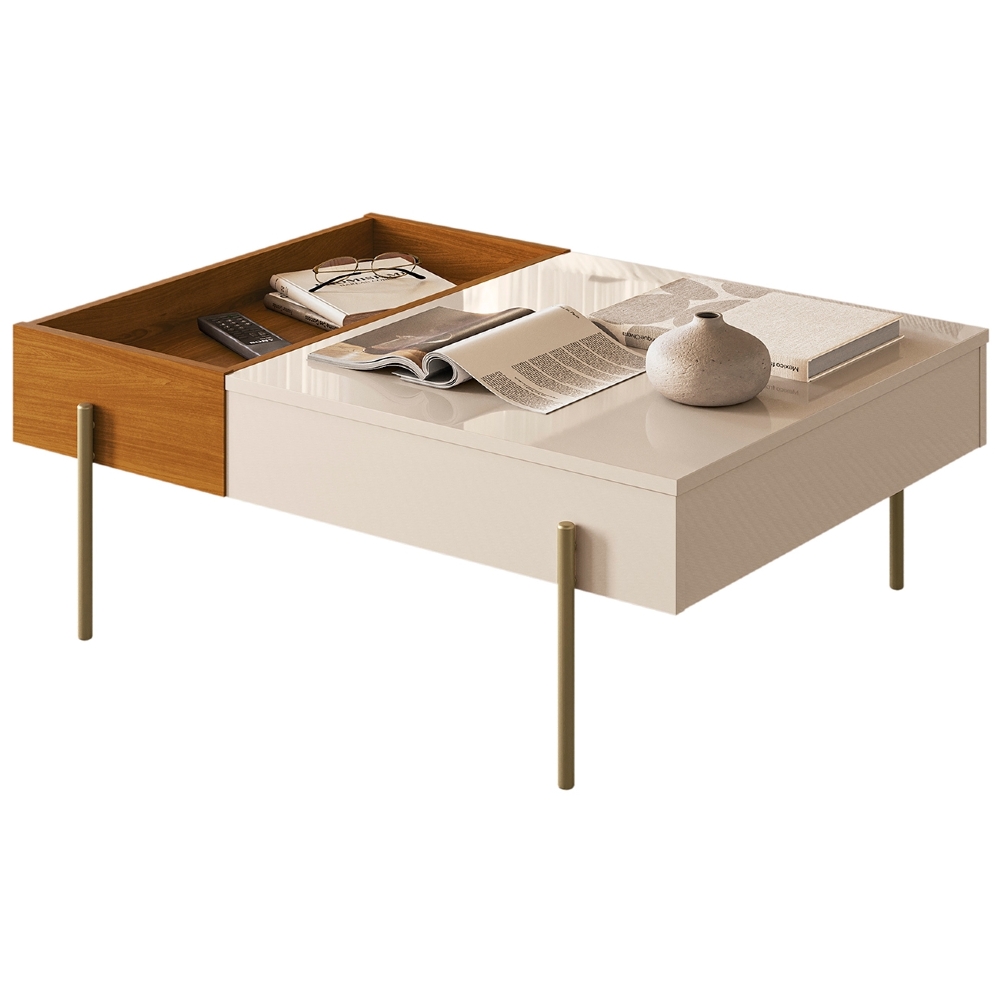 Mesa de Centro Para Sala 84cm Pé Metal Ninna Cinamomo/Off Z10 - Mpozenato