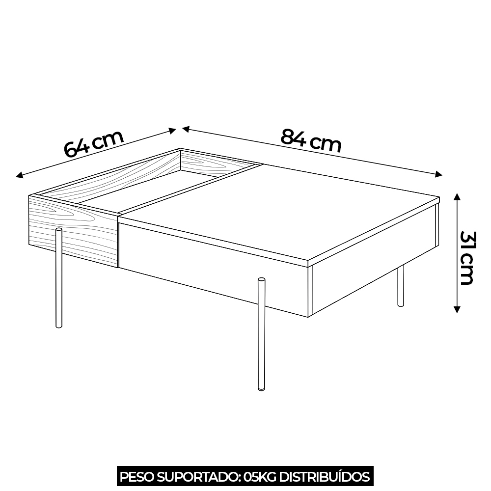 Mesa de Centro Para Sala 84cm Pé Metal Ninna Cinamomo/Off Z10 - Mpozenato