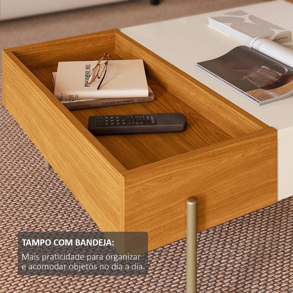 Mesa de Centro Para Sala 84cm Pé Metal Ninna Cinamomo/Off Z10 - Mpozenato