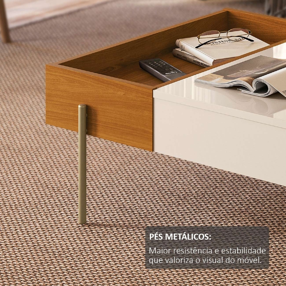 Mesa de Centro Para Sala 84cm Pé Metal Ninna Cinamomo/Off Z10 - Mpozenato