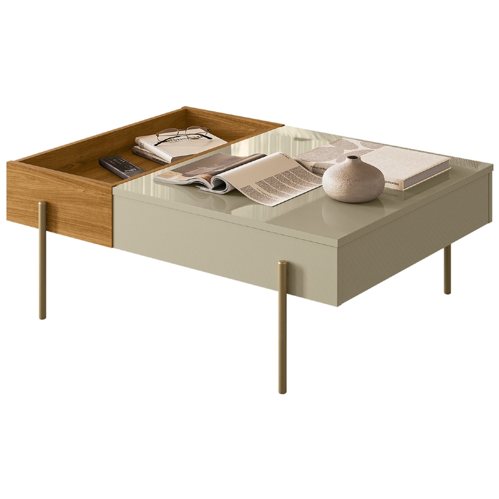 Mesa de Centro Para Sala 84cm Pé Metal Ninna Cumaru/Opala Z10 - Mpozenato