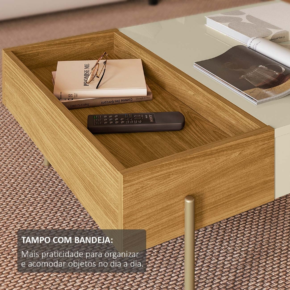 Mesa de Centro Para Sala 84cm Pé Metal Ninna Cumaru/Opala Z10 - Mpozenato