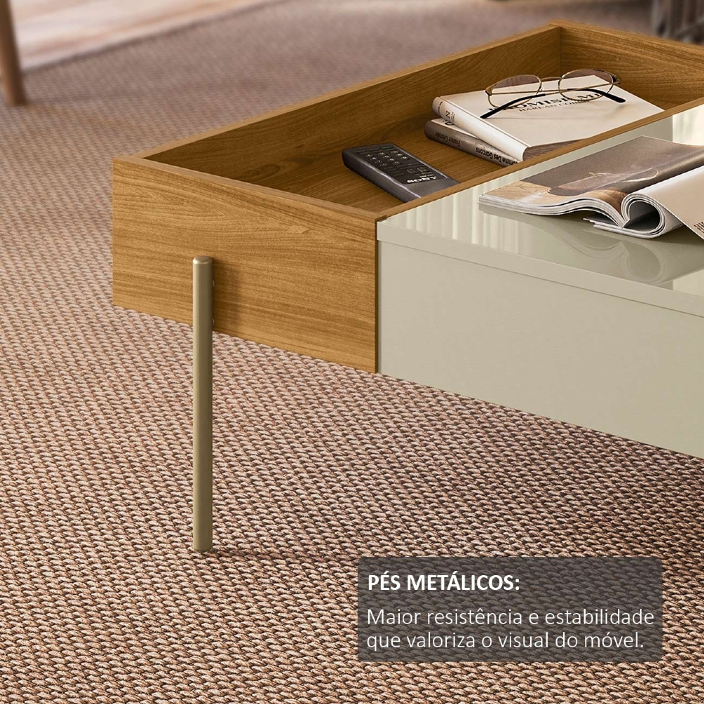 Mesa de Centro Para Sala 84cm Pé Metal Ninna Cumaru/Opala Z10 - Mpozenato