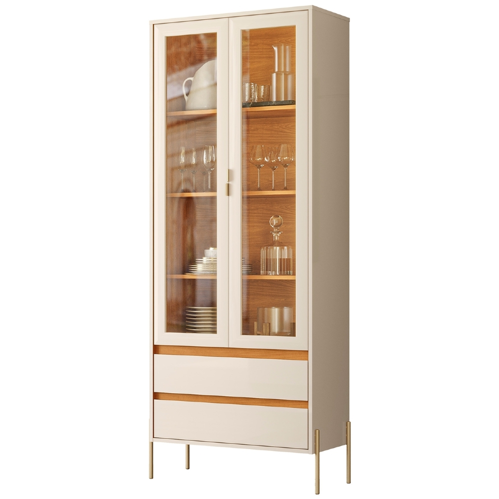 Cristaleira Portas de Vidro 75cm Pé Metal Trevis Cinamomo/Off Z10 - Mpozenato