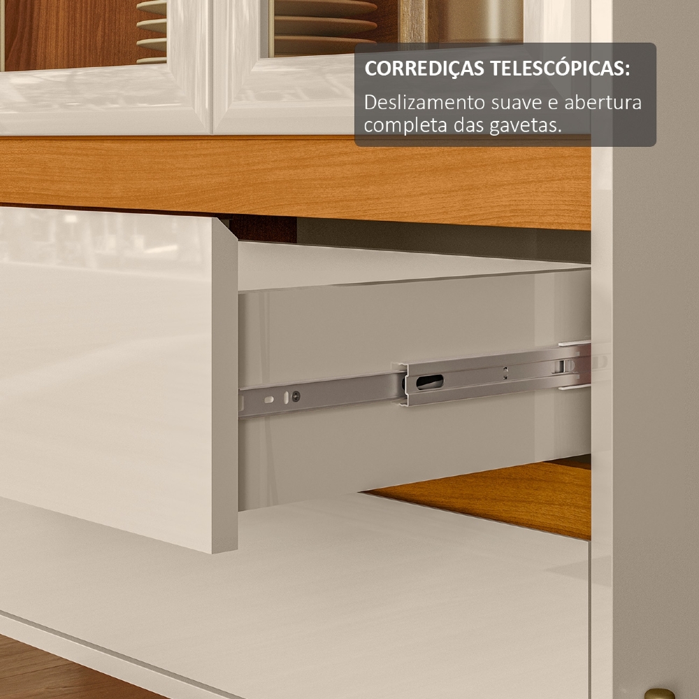 Cristaleira Portas de Vidro 75cm Pé Metal Trevis Cinamomo/Off Z10 - Mpozenato