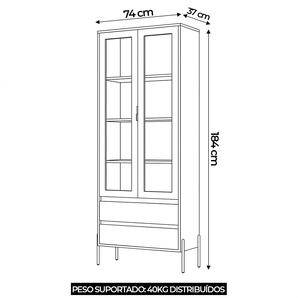 Cristaleira Portas de Vidro 75cm Pé Metal Trevis Cumaru/Opala Z10 - Mpozenato