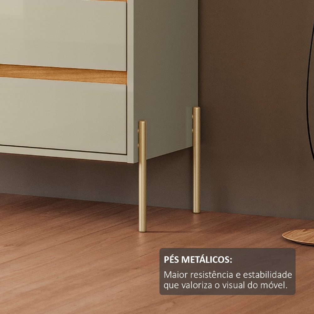 Cristaleira Portas de Vidro 75cm Pé Metal Trevis Cumaru/Opala Z10 - Mpozenato