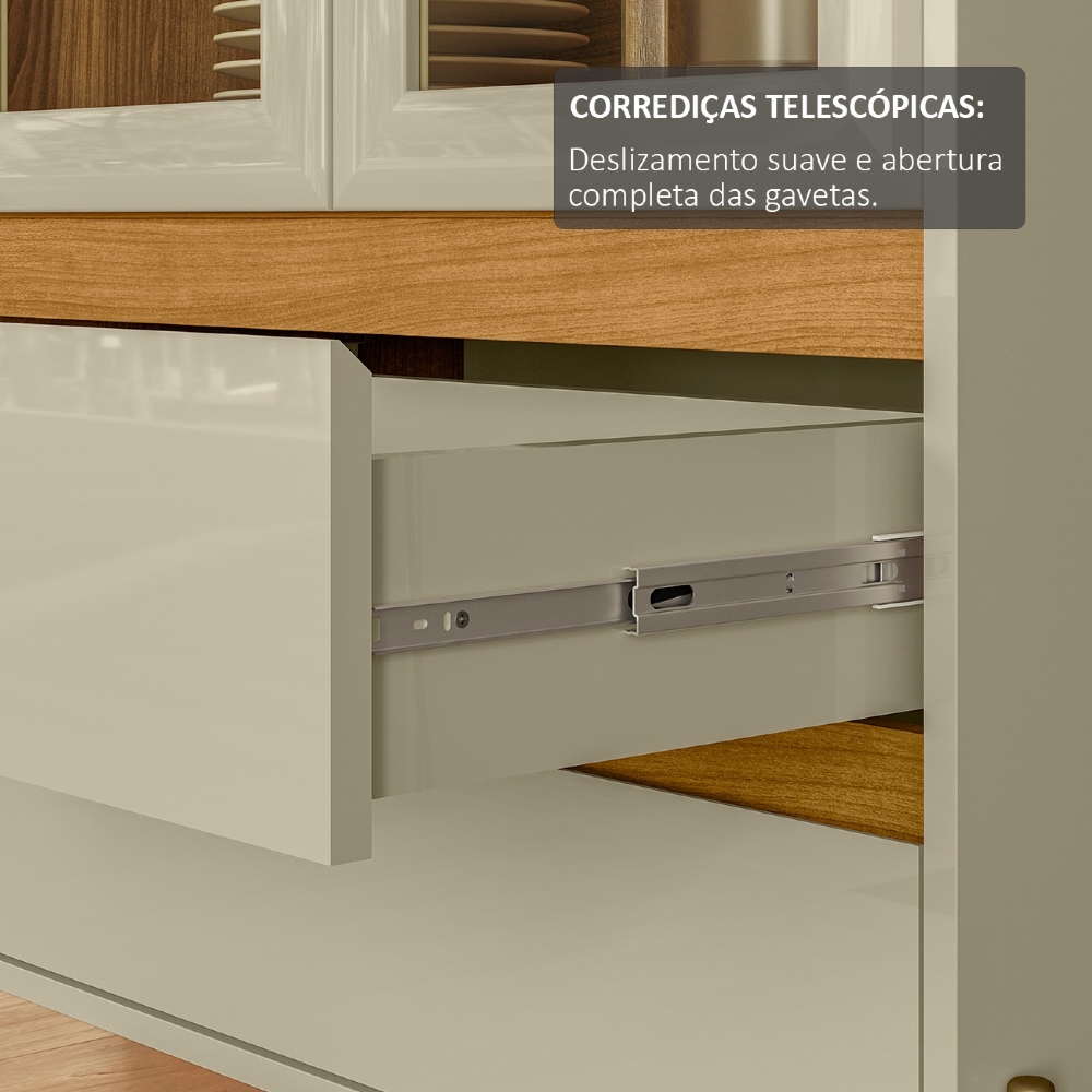 Cristaleira Portas de Vidro 75cm Pé Metal Trevis Cumaru/Opala Z10 - Mpozenato