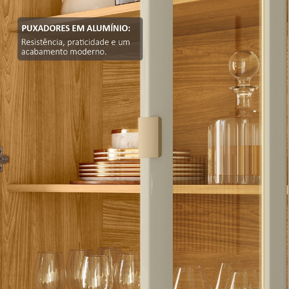 Cristaleira Portas de Vidro 75cm Pé Metal Trevis Cumaru/Opala Z10 - Mpozenato