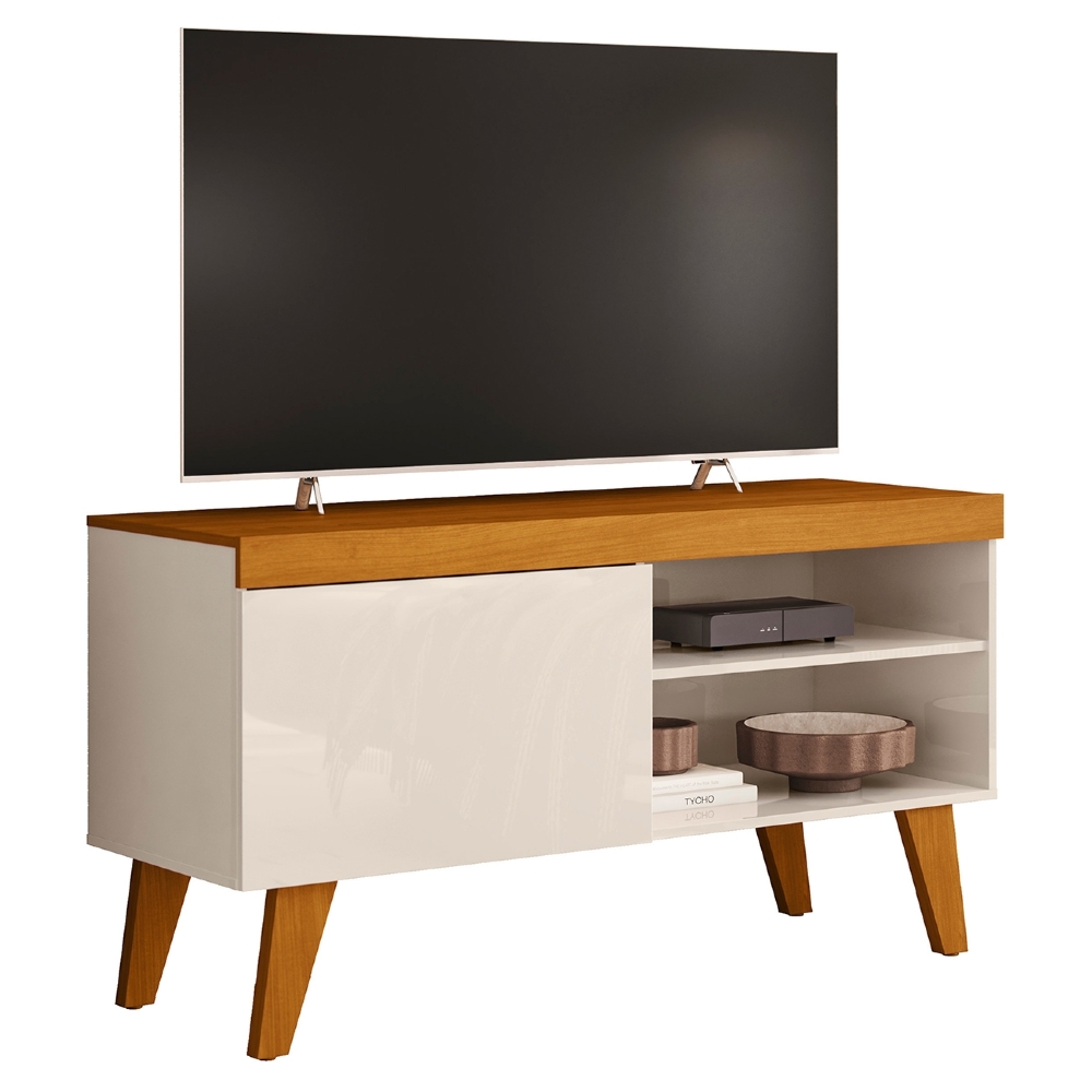 Rack TV 43 Pol 108cm 1 Porta Pés Retrô Ravena Cinamomo/Off Z10 - Mpozenato
