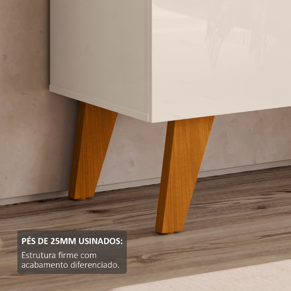 Rack TV 43 Pol 108cm 1 Porta Pés Retrô Ravena Cinamomo/Off Z10 - Mpozenato