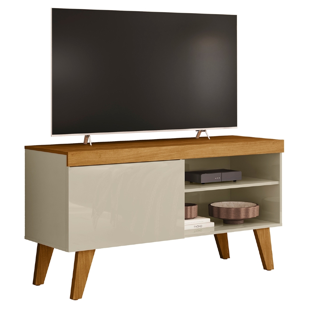 Rack TV 43 Pol 108cm 1 Porta Pés Retrô Ravena Cumaru/Opala Z10 - Mpozenato