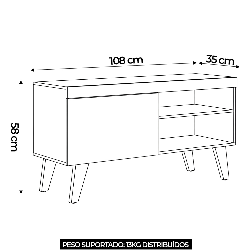 Rack TV 43 Pol 108cm 1 Porta Pés Retrô Ravena Cumaru/Opala Z10 - Mpozenato