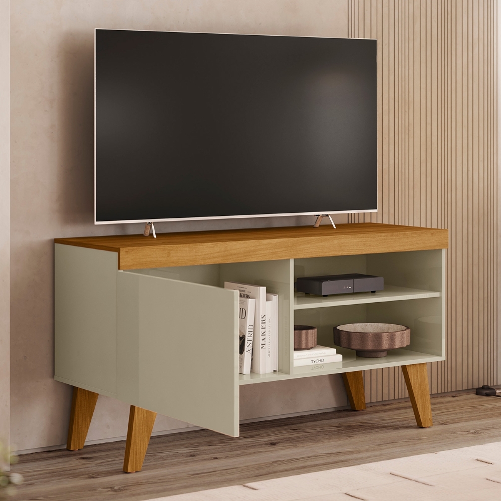 Rack TV 43 Pol 108cm 1 Porta Pés Retrô Ravena Cumaru/Opala Z10 - Mpozenato