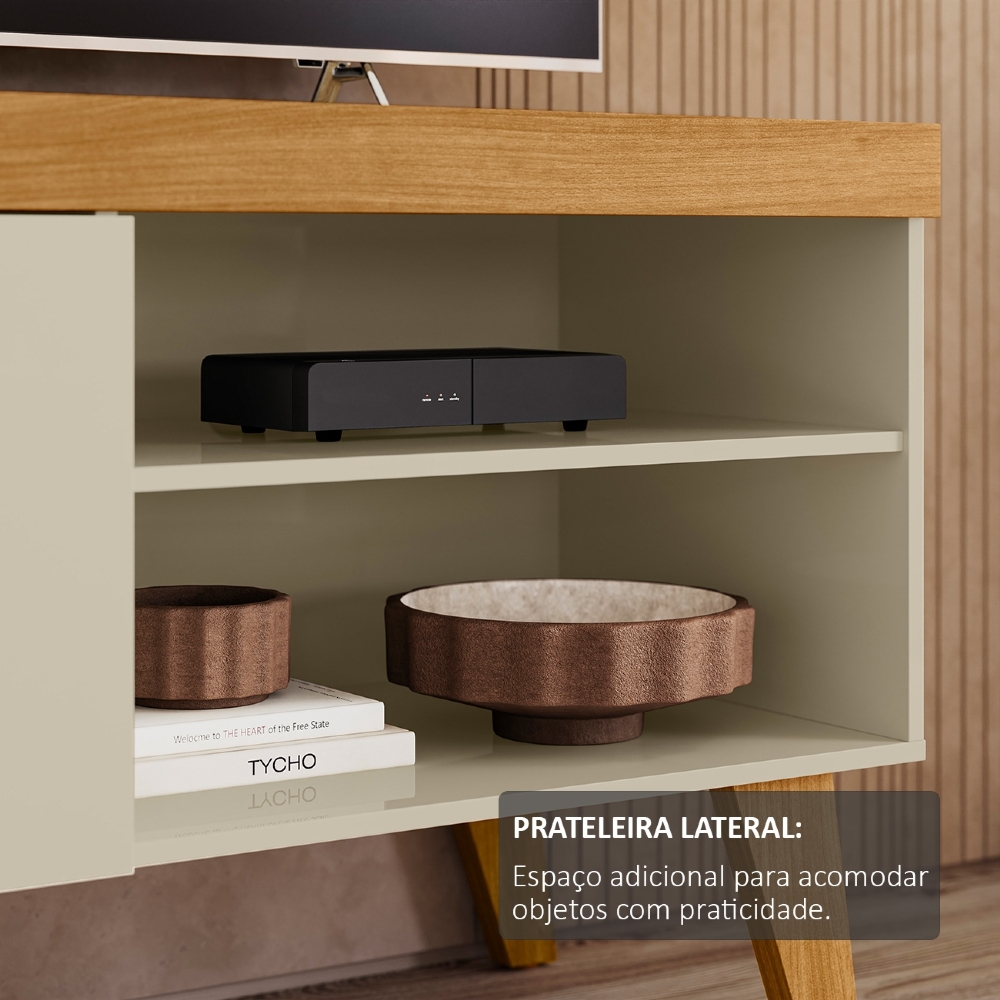 Rack TV 43 Pol 108cm 1 Porta Pés Retrô Ravena Cumaru/Opala Z10 - Mpozenato
