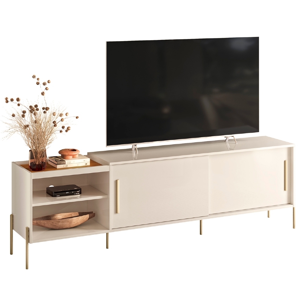 Rack TV 60 Pol 190cm 2 Portas Pé Metal Sammy Cinamomo/Off Z10 - Mpozenato