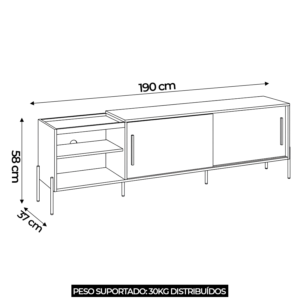 Rack TV 60 Pol 190cm 2 Portas Pé Metal Sammy Cinamomo/Off Z10 - Mpozenato