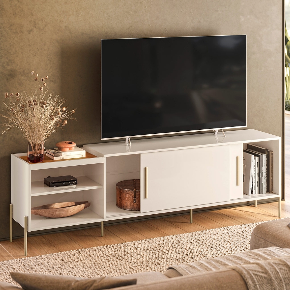 Rack TV 60 Pol 190cm 2 Portas Pé Metal Sammy Cinamomo/Off Z10 - Mpozenato