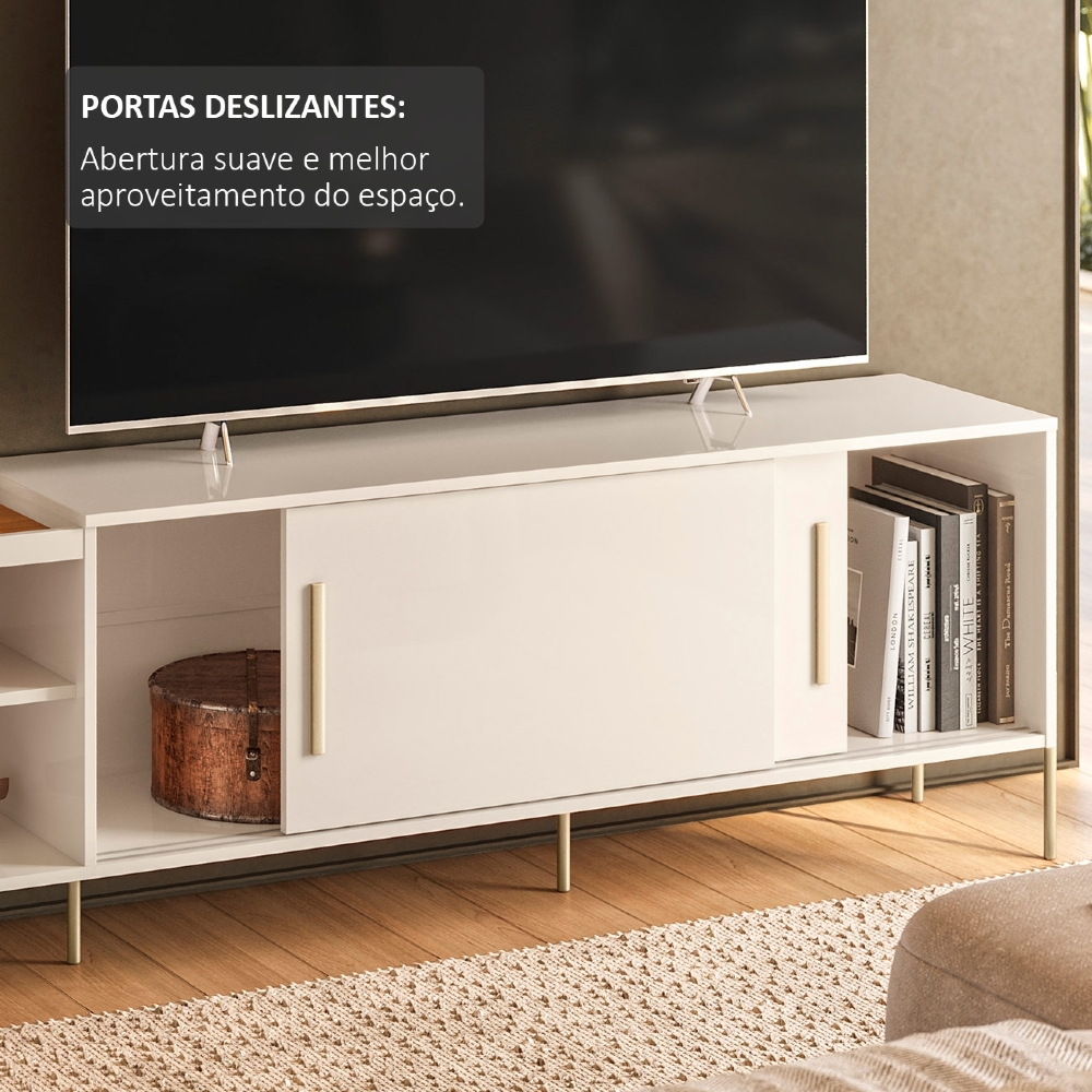 Rack TV 60 Pol 190cm 2 Portas Pé Metal Sammy Cinamomo/Off Z10 - Mpozenato