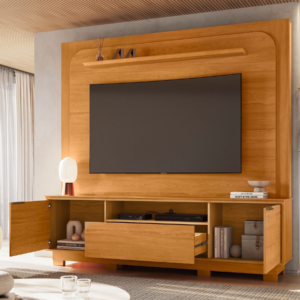Estante Painel TV 75 Pol 200cm Com Pés Oscar Cinamomo Z10 - Mpozenato