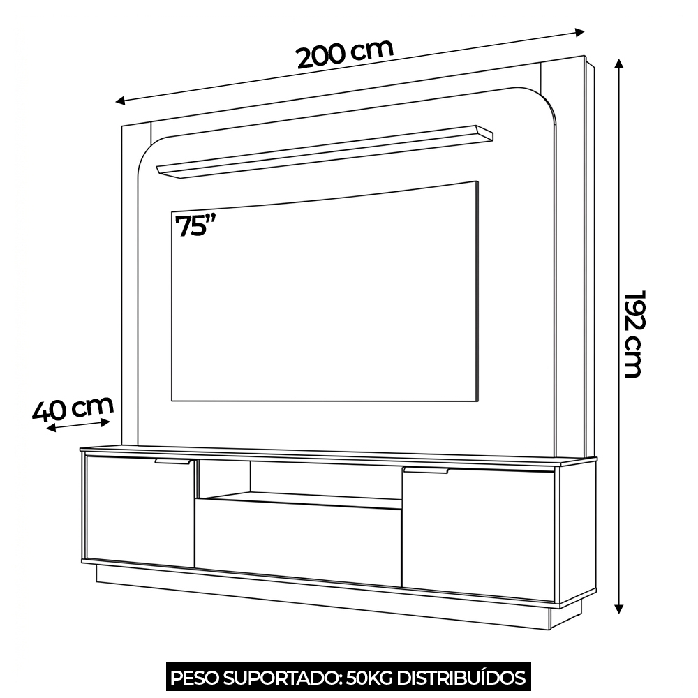 Estante Painel TV 75 Pol 200cm Oscar Cinamomo/Off Z10 - Mpozenato