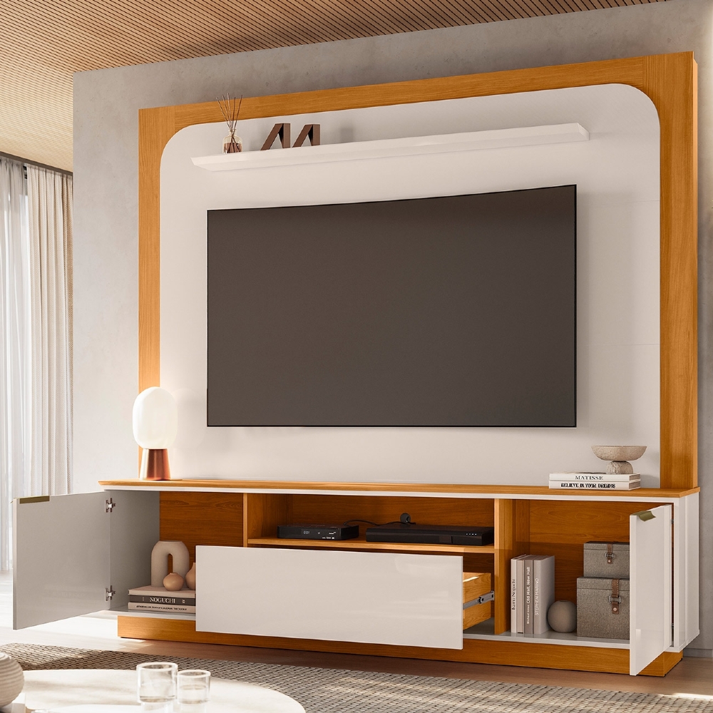 Estante Painel TV 75 Pol 200cm Oscar Cinamomo/Off Z10 - Mpozenato