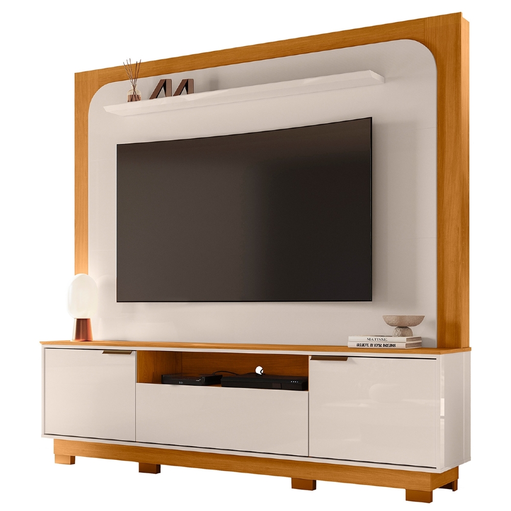 Estante Painel TV 75 Pol 200cm Com Pés Oscar Cinamomo/Off Z10 - Mpozenato
