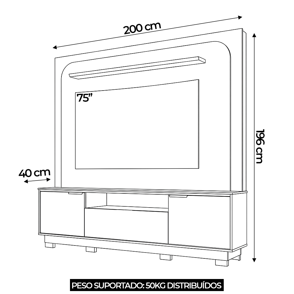 Estante Painel TV 75 Pol 200cm Com Pés Oscar Cinamomo/Off Z10 - Mpozenato