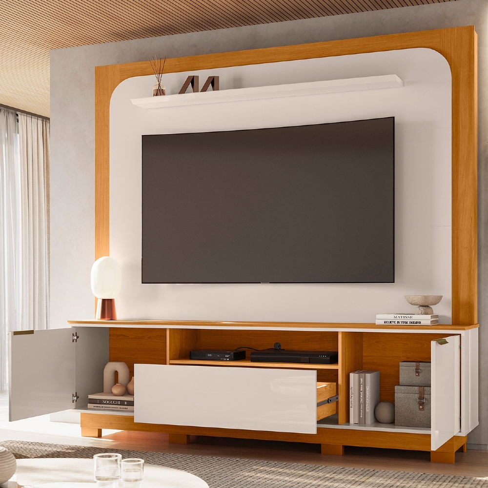 Estante Painel TV 75 Pol 200cm Com Pés Oscar Cinamomo/Off Z10 - Mpozenato
