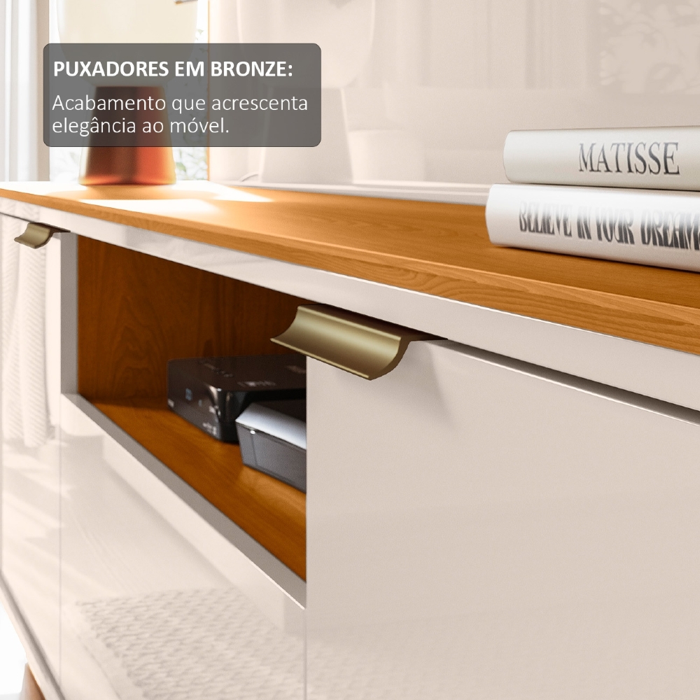 Estante Painel TV 75 Pol 200cm Com Pés Oscar Cinamomo/Off Z10 - Mpozenato