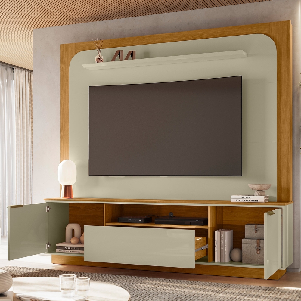Estante Painel TV 75 Pol 200cm Oscar Cumaru/Opala Z10 - Mpozenato