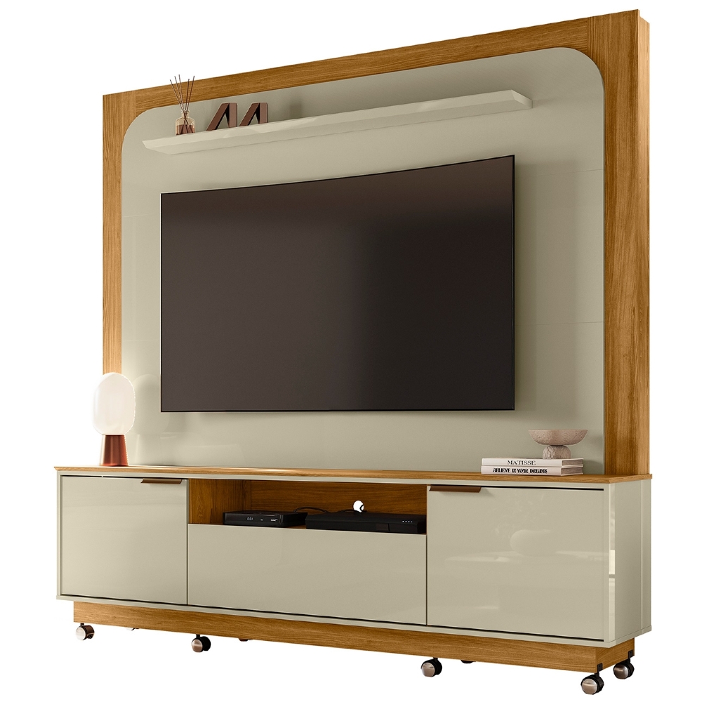 Estante Painel TV 75 Pol 200cm Com Rodízios Oscar Cumaru/Opala Z10 - Mpozenato