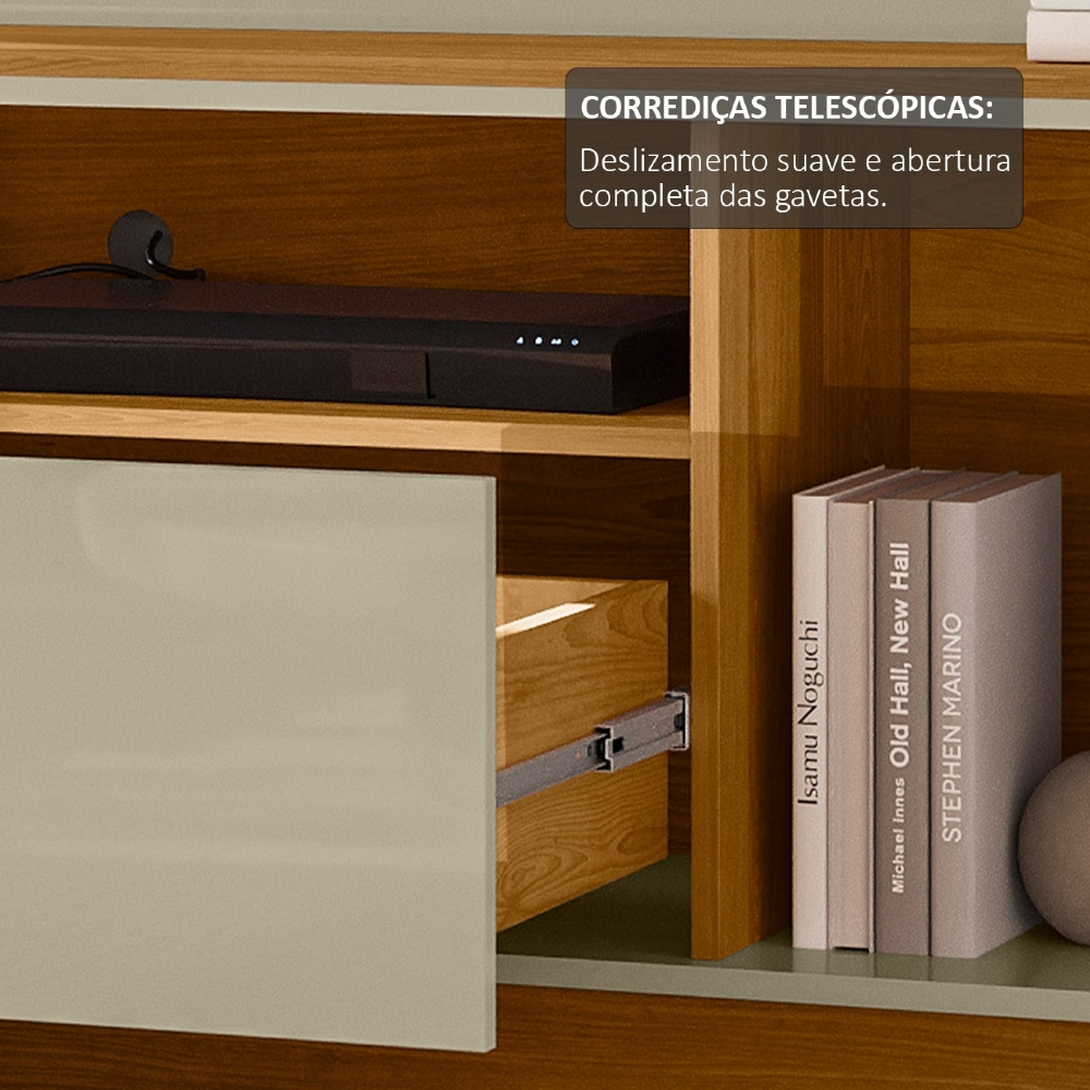 Estante Painel TV 75 Pol 200cm Com Rodízios Oscar Cumaru/Opala Z10 - Mpozenato