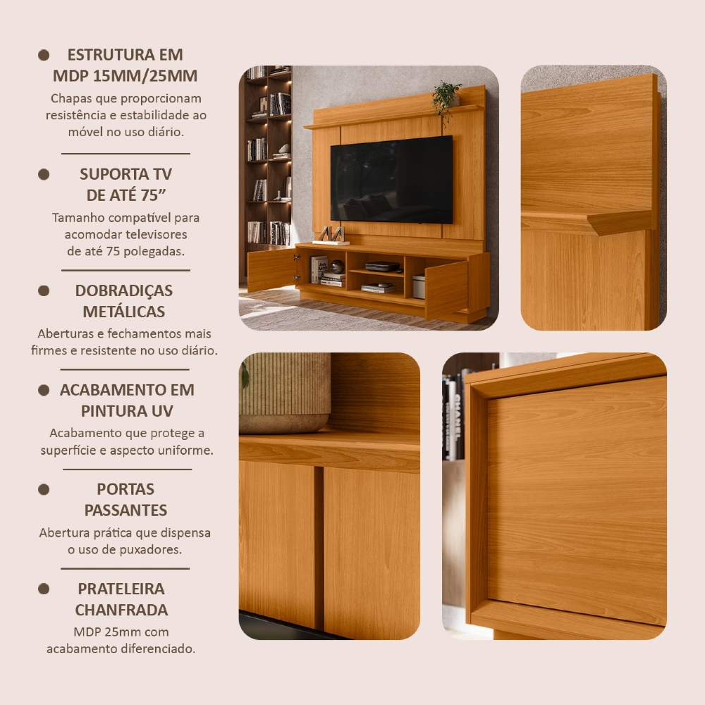 Estante Painel TV 75 Pol 184cm Dara Cinamomo Z10 - Mpozenato